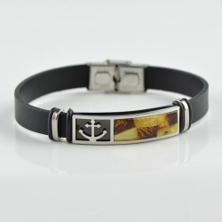 Leather natural Amber bracelet for men
